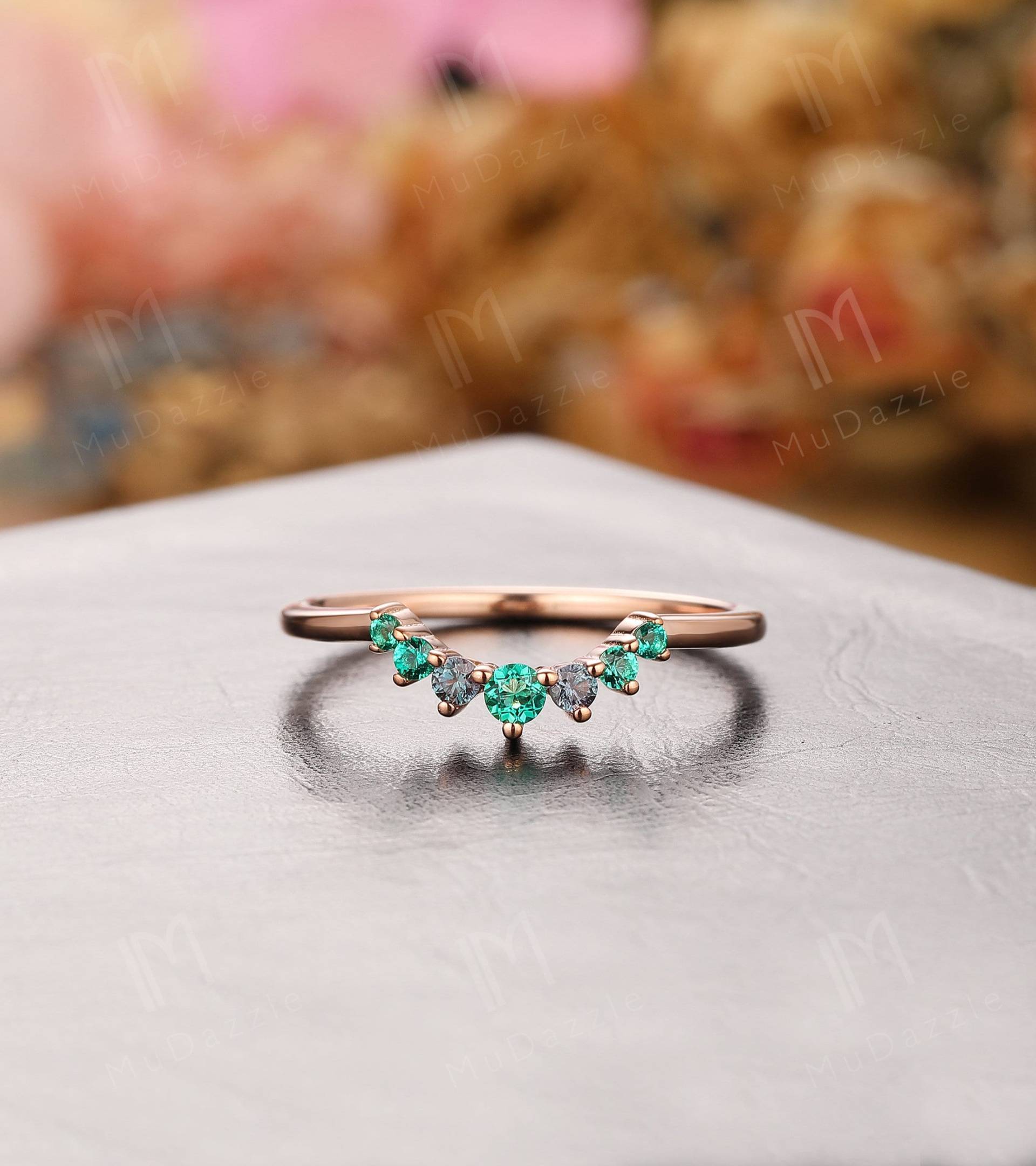 Smaragd Ring, Smaragdring, Rosengold, Antik Damenring, Ehering von MuDazzle