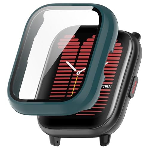MuSheng Integrierte Schutzhülle PC + gehärtetem Glas Kompatibel mit H uami A mazfit Active elektronischen Smartwatches, stoßfest langlebig Armband (Green, One Size) von MuSheng