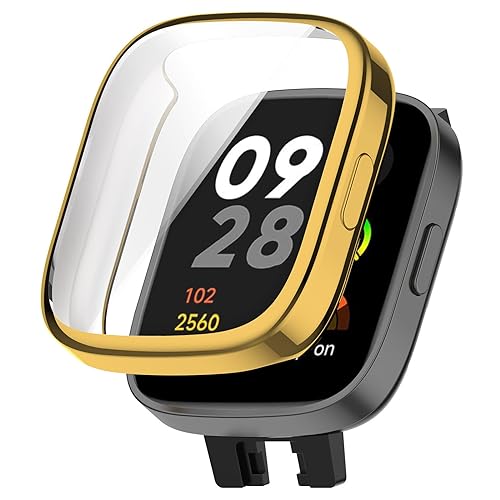 MuSheng Premium Shield TPU-Hülle mit vollständiger Abdeckung Kompatibel mit Xiaomi Redmi Watch 3 ideale Schutzhülle für Ihre Smartwatch Blutdruckuhren (Gold, One Size) von MuSheng