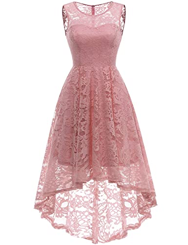 MuaDress 6006 Elegante Abendkleider Cocktailkleider Damenkleider Brautjungfernkleider aus Spitzen Knielange Rockabilly Ballkleid Rund Ausschnitt Blush L von MuaDress