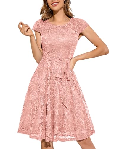 MuaDress 6008 Cocktailkleid Knielang Cape Ärmel Spitzen Brautjungfernkleid Floral Elegant Blush XS von MuaDress