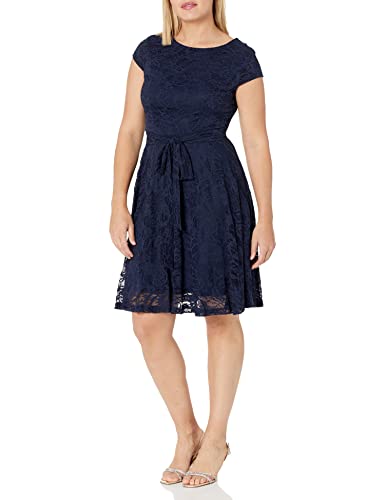 MuaDress 6008 Cocktailkleid Knielang Cape Ärmel Spitzen Brautjungfernkleid Floral Elegant Marineblau L von MuaDress