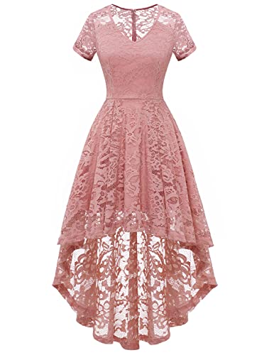 MuaDress 6066 Damen Spitzenkleid Cocktailkleid Abendkleid Festliches Brautjungfernkleid Elegant für Hochzeit Party Floral Kleid Ballkleid Blush L von MuaDress