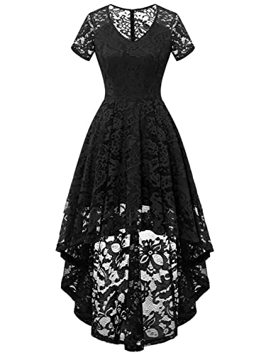 MuaDress 6066 Damen Spitzenkleid Cocktailkleid Abendkleid Festliches Brautjungfernkleid Elegant für Hochzeit Party Floral Kleid Ballkleid Schwarz S von MuaDress