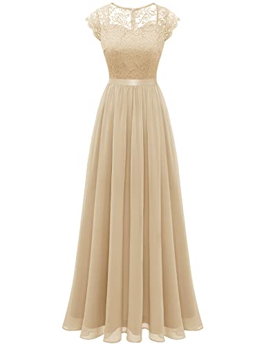 MuaDress Damen Abendkleider Elegant für Hochzeit Cocktailkleid Spitzen Ballkleider Maxilang Jugendweihe Kleider Champagne XXL von MuaDress