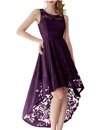 MuaDress 6006 Elegante Abendkleider Cocktailkleider Damenkleider Brautjungfernkleider aus Spitzen Knielange Rockabilly Ballkleid Rund Ausschnitt Grape M von MuaDress