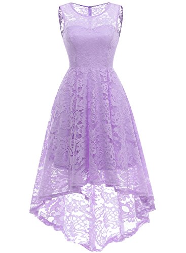 MuaDress 6006 Elegante Abendkleider Cocktailkleider Damenkleider Brautjungfernkleider aus Spitzen Knielange Rockabilly Ballkleid Rund Ausschnitt Lavender XL von MuaDress