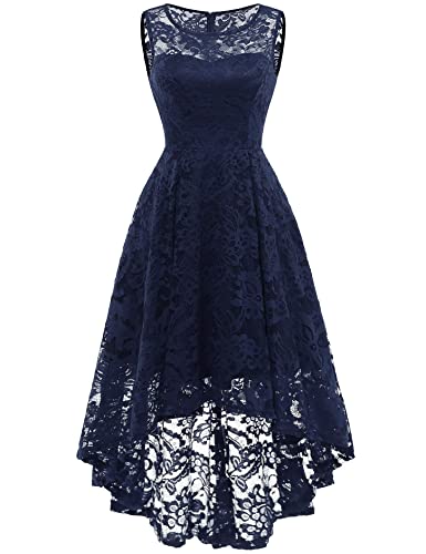 MuaDress Abendkleider Elegant für Hochzeit Party Knielang Coctailkleid Spitzenkleid Kleid Festlich Marineblau L von MuaDress