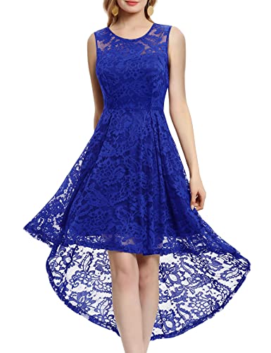 MuaDress 6006 Elegante Abendkleider Cocktailkleider Damenkleider Brautjungfernkleider aus Spitzen Knielange Rockabilly Ballkleid Rund Ausschnitt Royalblau S von MuaDress