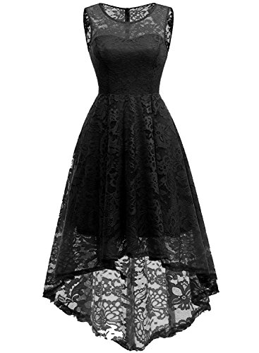 MuaDress 6006 Elegante Abendkleider Cocktailkleider Damenkleider Brautjungfernkleider aus Spitzen Knielange Rockabilly Ballkleid Rund Ausschnitt Schwartz L von MuaDress