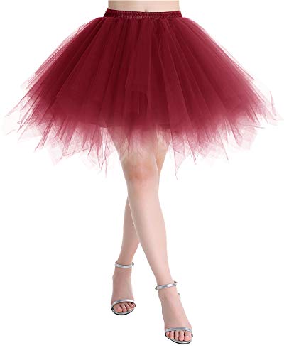 MuaDress Tüllrock Petticoat Kurz Tutu Minirock Retro Unterrock Ballet Tanzkleid Burgundy L von MuaDress