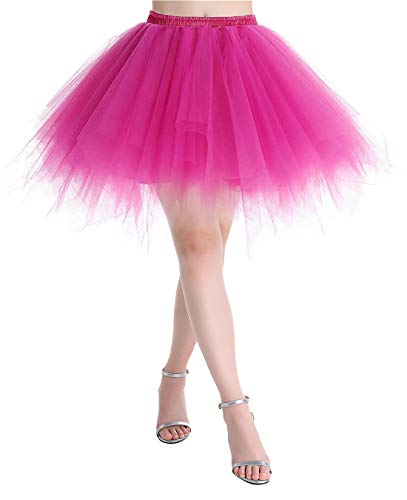 MuaDress Tüllrock Petticoat Kurz Tutu Minirock Retro Unterrock Ballet Tanzkleid Fuchsie L von MuaDress