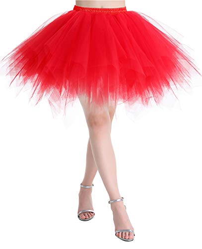 MuaDress Tüllrock Petticoat Kurz Tutu Minirock Retro Unterrock Ballet Tanzkleid Rot L von MuaDress