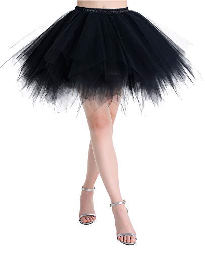 MuaDress Tüllrock Petticoat Kurz Tutu Minirock Retro Unterrock Ballet Tanzkleid Schwarz L von MuaDress