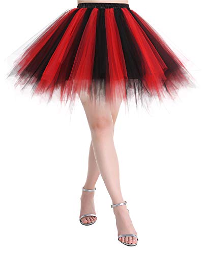 MuaDress Tüllrock Petticoat Kurz Tutu Minirock Retro Unterrock Ballet Tanzkleid Schwarz Rot L von MuaDress