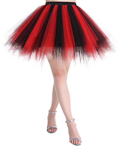 MuaDress Tüllrock Petticoat Kurz Tutu Minirock Retro Unterrock Ballet Tanzkleid Schwarz Rot S von MuaDress