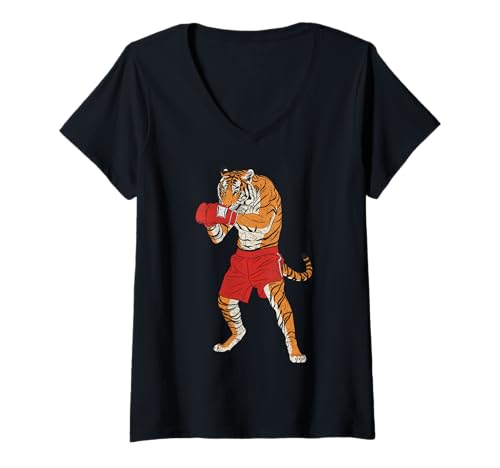 Damen Tiger Muay Thai Kickboxer MMA Kickboxen Kampfsport T-Shirt mit V-Ausschnitt Damen Tiger Muay Thai Kickboxer MMA Kickboxen Kampfsport T-Shirt mit V-Ausschnitt von Muay Thai Tiger Fighter Sports Animal