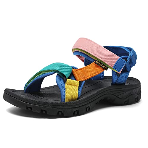 Muboliy Damen Wandern Sport Sandalen Wasser Outdoor Sportschuhe Mit Fußgewölbeunterstützung Verstellbare Klettverschluss Strandschuhe, Mehrfarbig/Meereswellen (Ocean Tides), 42 EU von Muboliy