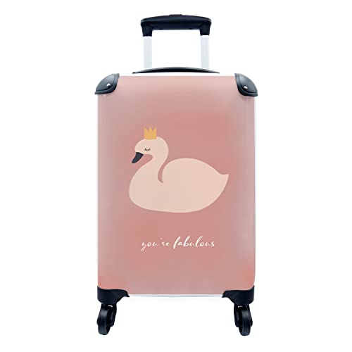MuchoWow© Koffer Handgepäck Trolley Rollkoffer Kleine Reisekoffer mit 4 Rollen - Kinder - Schwan - Krone - Cabin Size < 55x40x23 & 55x40x20 cm - Fotokoffer - Kabinenkoffer - Boardgepäck von MuchoWow
