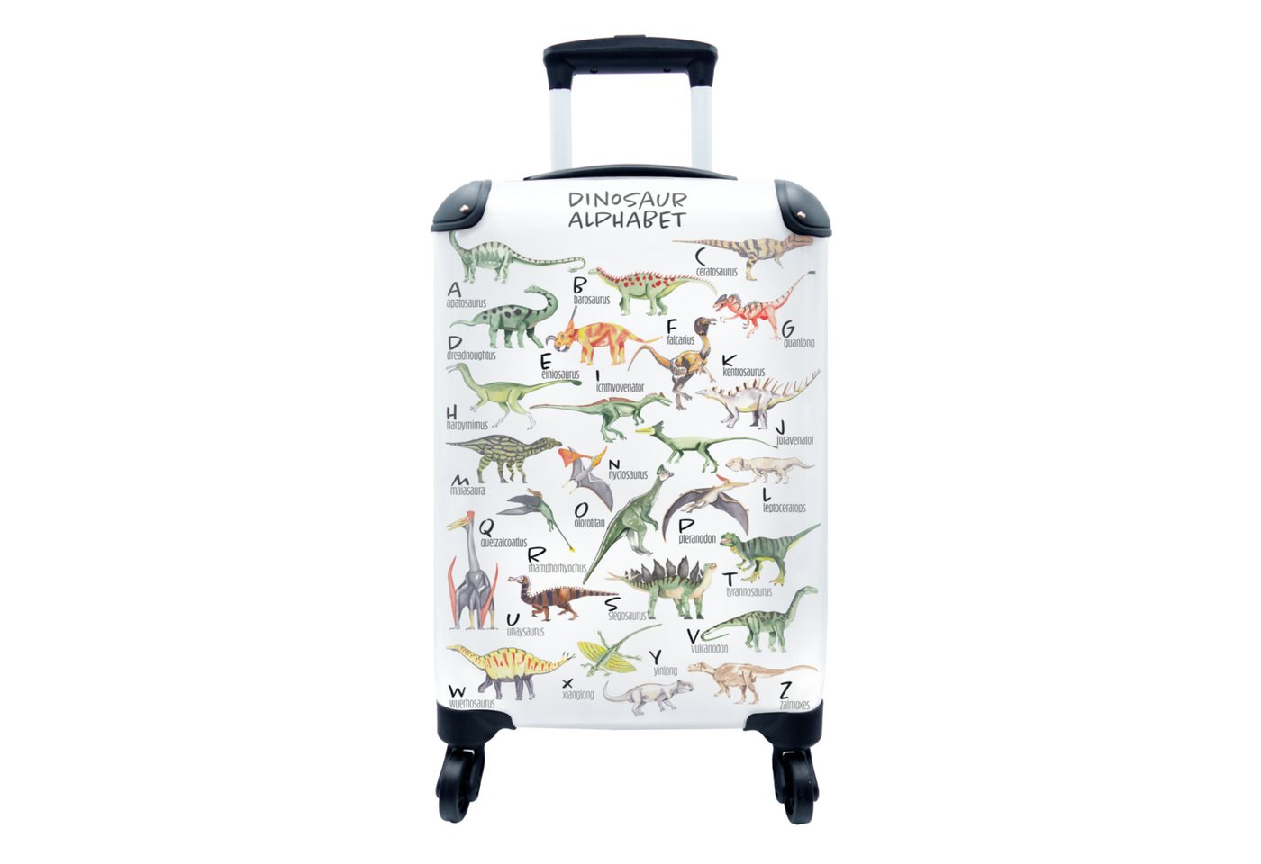 MuchoWow Handgepäckkoffer Alphabet - Dinosaurier - Jungen - Mädchen - Lernen, 4 Rollen, Reisetasche mit rollen, Handgepäck für Ferien, Trolley, Reisekoffer von MuchoWow