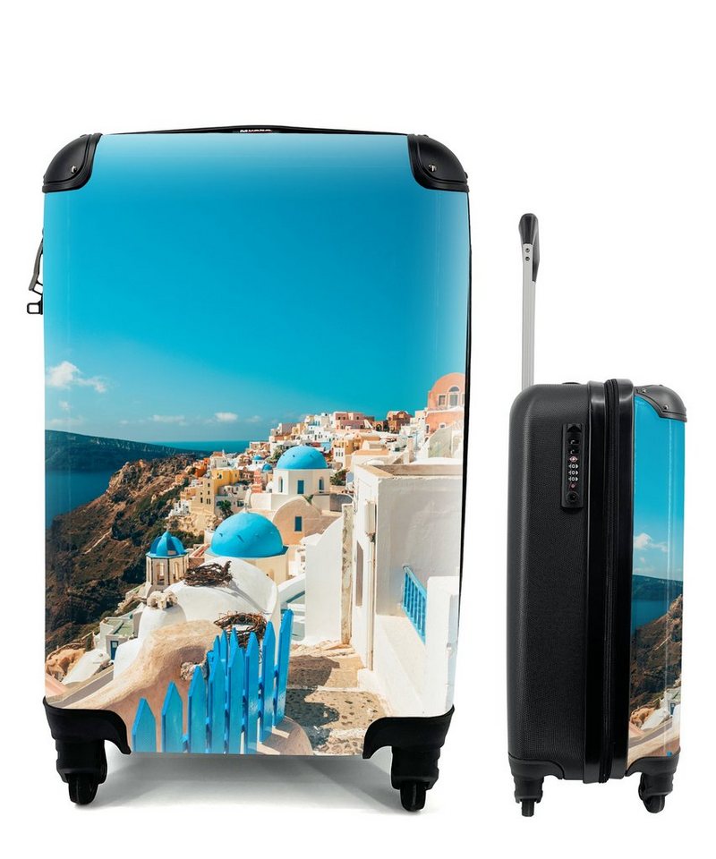 MuchoWow Handgepäckkoffer Blauer Bürgersteig in Santorini Griechenland, 4 Rollen, Reisetasche mit rollen, Handgepäck für Ferien, Trolley, Reisekoffer von MuchoWow