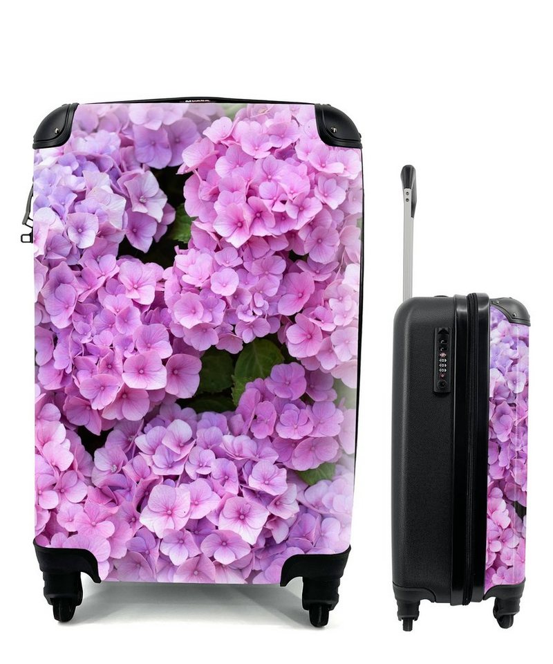 MuchoWow Handgepäckkoffer Blumen - Hortensie - Strauch - Rosa - Blütenblätter, 4 Rollen, Reisetasche mit rollen, Handgepäck für Ferien, Trolley, Reisekoffer von MuchoWow