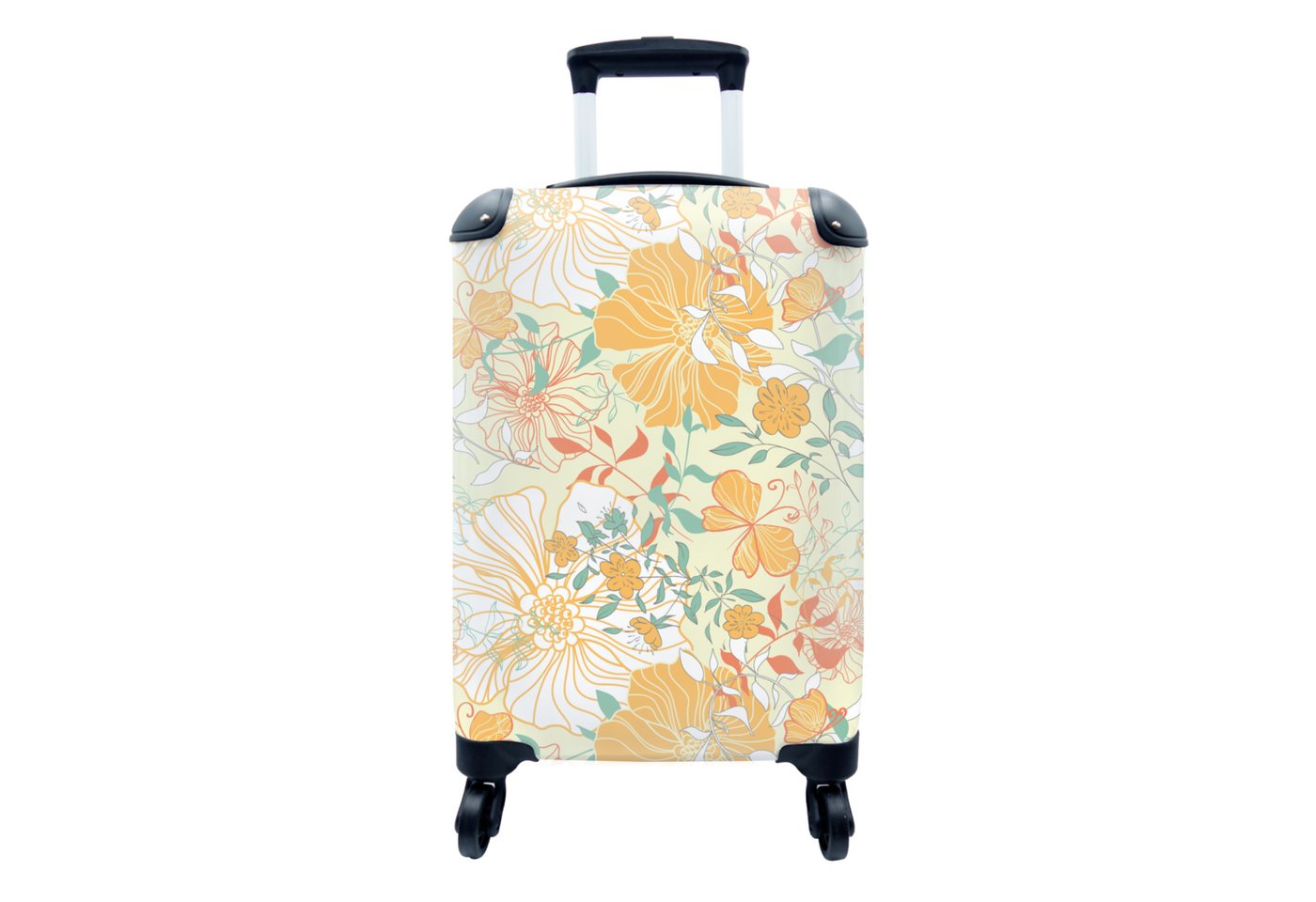 MuchoWow Handgepäckkoffer Blumen - Muster - Schmetterlinge, 4 Rollen, Reisetasche mit rollen, Handgepäck für Ferien, Trolley, Reisekoffer von MuchoWow