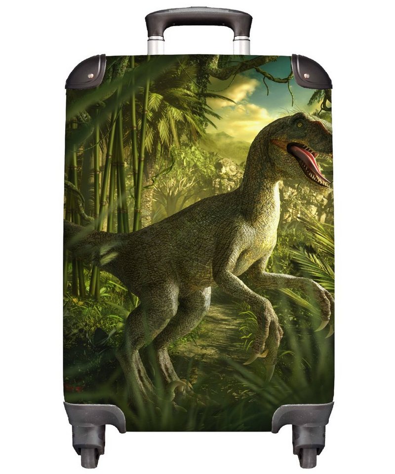 MuchoWow Handgepäckkoffer Dinosaurier - Pflanzen - Grün - Illustration - Kinder - Jungen, 4 Rollen, Reisetasche mit rollen, Handgepäck für Ferien, Trolley, Reisekoffer von MuchoWow