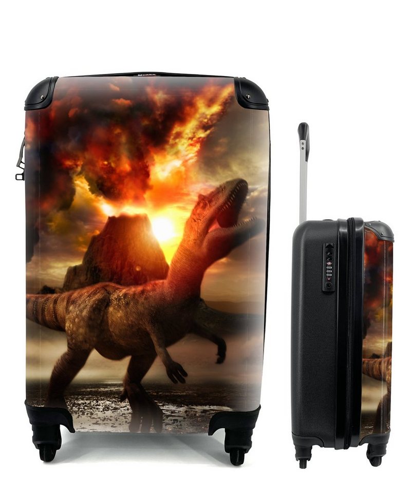 MuchoWow Handgepäckkoffer Dinosaurier - Vulkan - Feuer, 4 Rollen, Reisetasche mit rollen, Handgepäck für Ferien, Trolley, Reisekoffer von MuchoWow