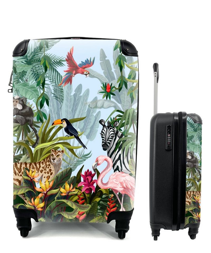 MuchoWow Handgepäckkoffer Dschungel - Natur - Jungen - Mädchen - Kinder - Zebra - Flamingo, 4 Rollen, Reisetasche mit rollen, Handgepäck für Ferien, Trolley, Reisekoffer von MuchoWow