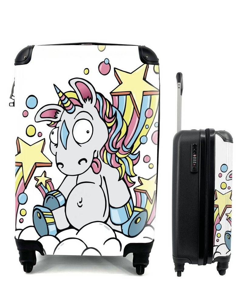 MuchoWow Handgepäckkoffer Eine Illustration eines weißen Einhorns auf einer Wolke - Mädchen -, 4 Rollen, Reisetasche mit rollen, Handgepäck für Ferien, Trolley, Reisekoffer von MuchoWow