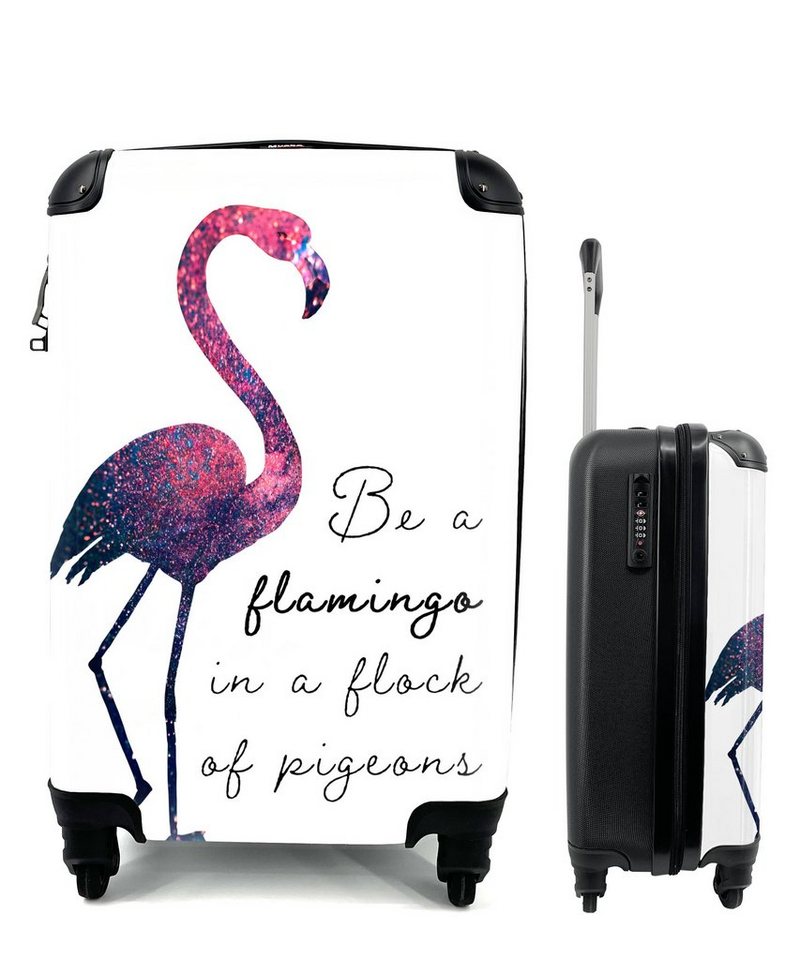 MuchoWow Handgepäckkoffer Flamingo - Glitzer - Rosa, 4 Rollen, Reisetasche mit rollen, Handgepäck für Ferien, Trolley, Reisekoffer von MuchoWow