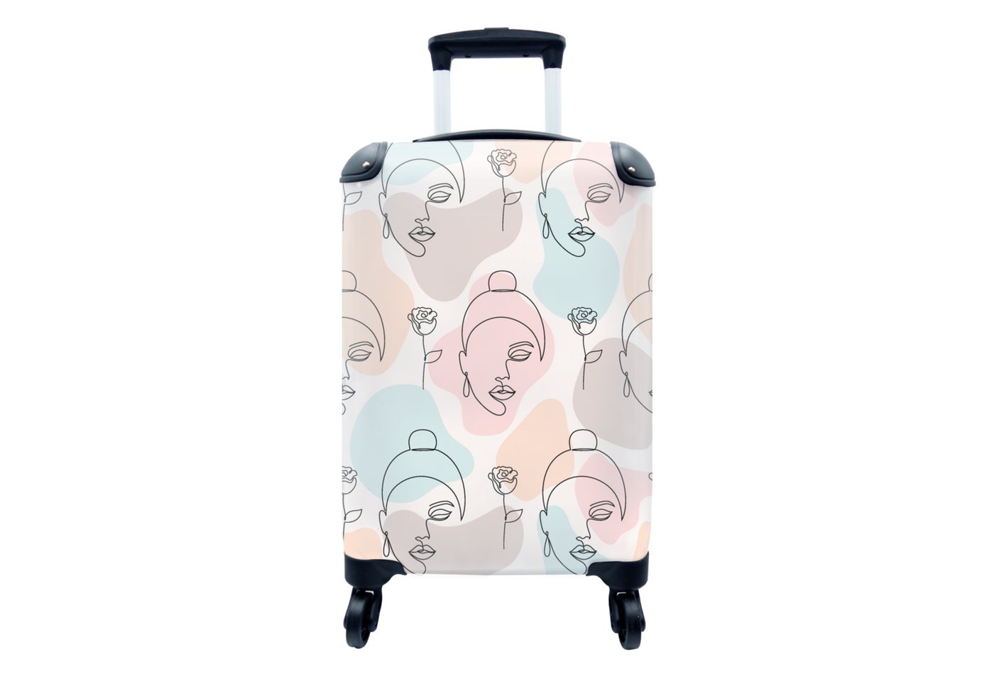 MuchoWow Handgepäckkoffer Frau - Blumen - Strichzeichnung - Pastell - Muster, 4 Rollen, Reisetasche mit rollen, Handgepäck für Ferien, Trolley, Reisekoffer von MuchoWow