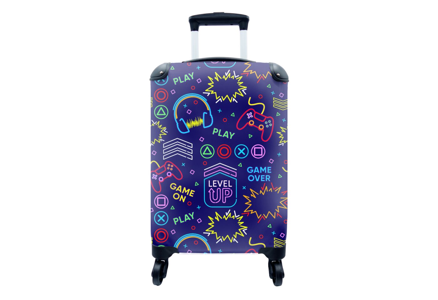 MuchoWow Handgepäckkoffer Gaming - Neon - Kopfhörer - Design, 4 Rollen, Reisetasche mit rollen, Handgepäck für Ferien, Trolley, Reisekoffer von MuchoWow