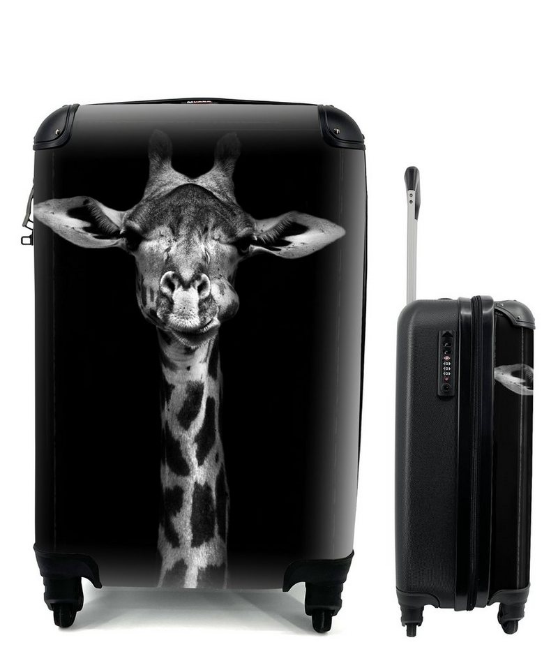 MuchoWow Handgepäckkoffer Giraffe - Porträt - Tiere - Schwarz - Weiß, 4 Rollen, Reisetasche mit rollen, Handgepäck für Ferien, Trolley, Reisekoffer von MuchoWow