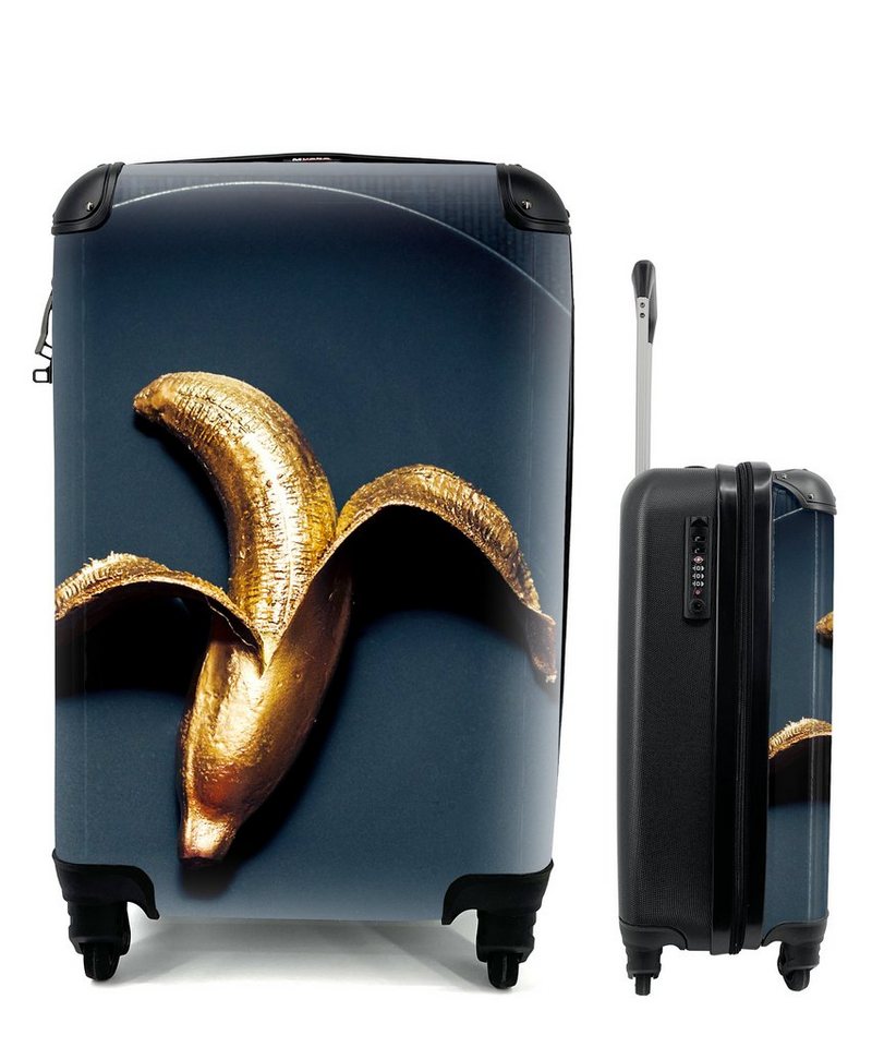 MuchoWow Handgepäckkoffer Goldene Banane auf dunklem Hintergrund, 4 Rollen, Reisetasche mit rollen, Handgepäck für Ferien, Trolley, Reisekoffer von MuchoWow