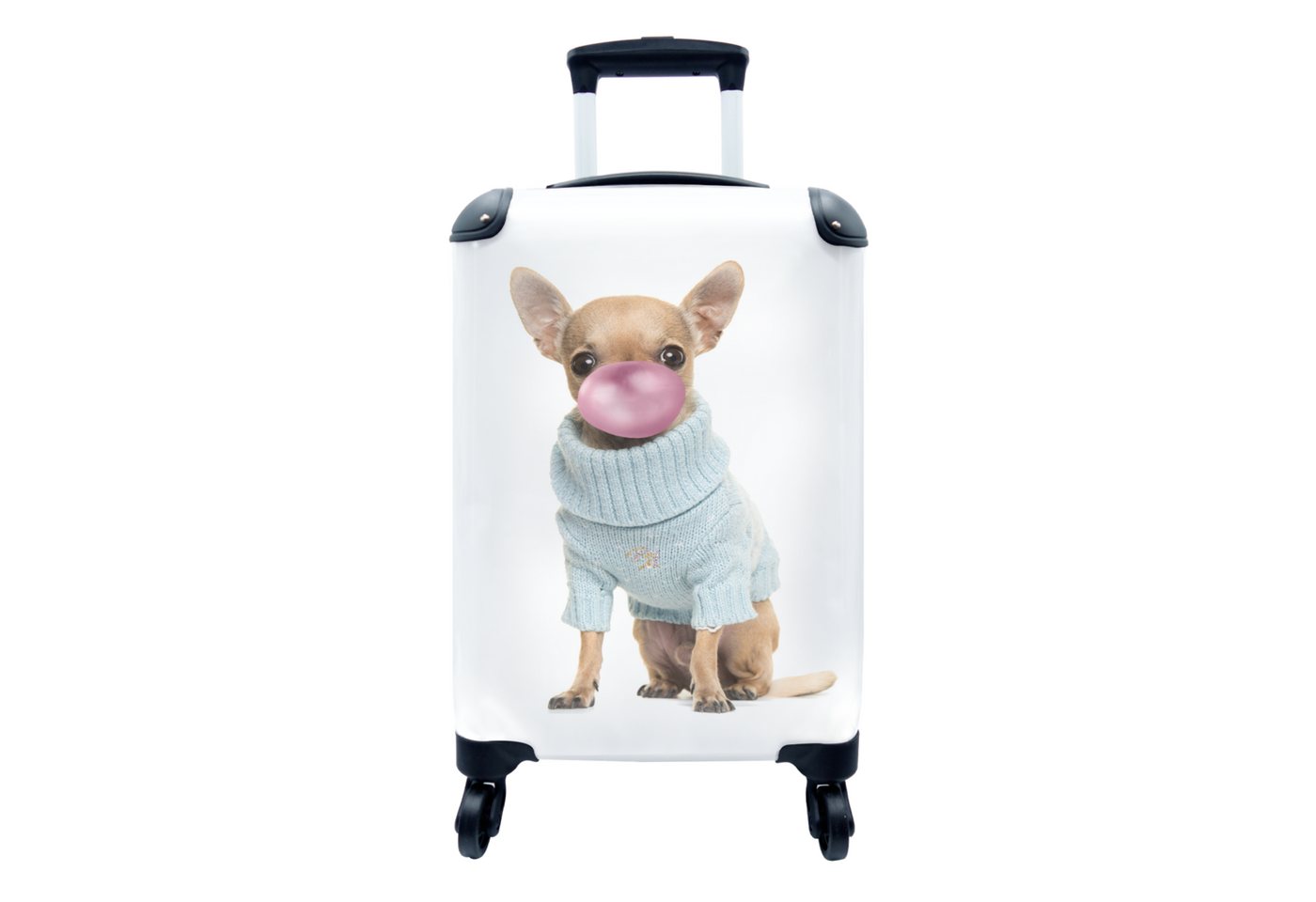 MuchoWow Handgepäckkoffer Hund - Kaugummi pusten - Chihuahua - Spaß für Kinder - Mädchen -, 4 Rollen, Reisetasche mit rollen, Handgepäck für Ferien, Trolley, Reisekoffer von MuchoWow