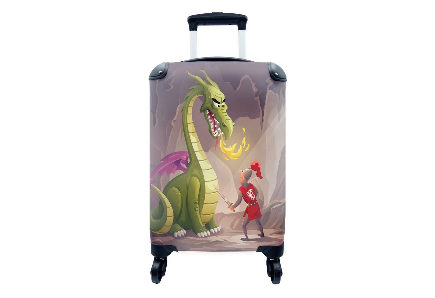 MuchoWow Handgepäckkoffer Illustration eines Ritters und eines Drachens für Kinder, 4 Rollen, Reisetasche mit rollen, Handgepäck für Ferien, Trolley, Reisekoffer von MuchoWow