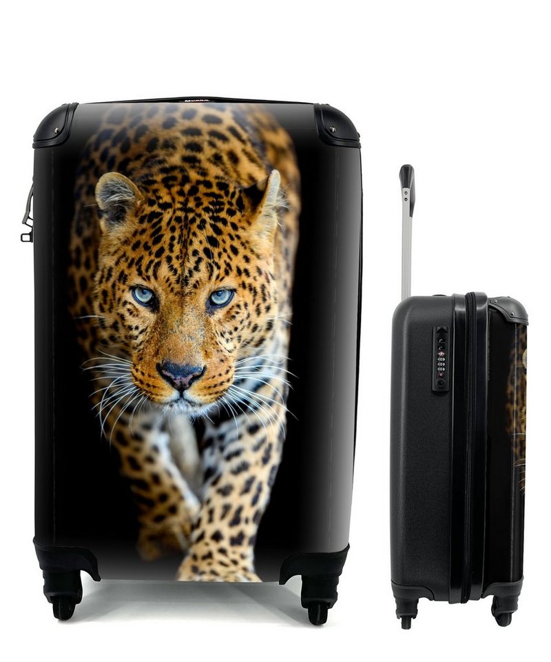 MuchoWow Handgepäckkoffer Leopard - Tiere - Porträt - Wildtiere - Schwarz, 4 Rollen, Reisetasche mit rollen, Handgepäck für Ferien, Trolley, Reisekoffer von MuchoWow