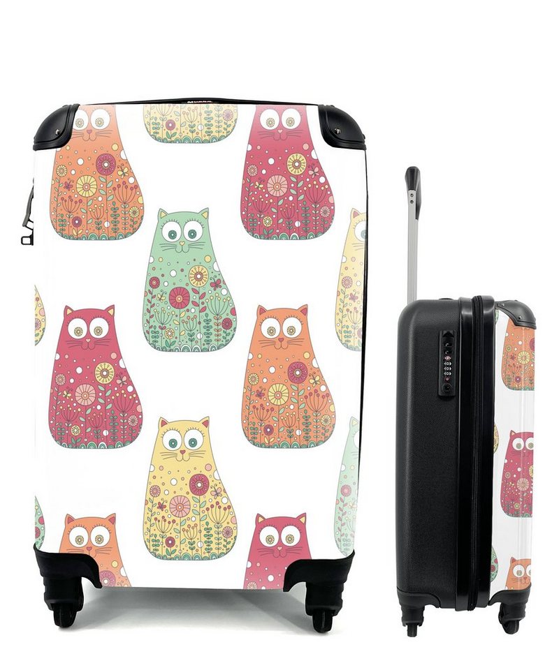 MuchoWow Handgepäckkoffer Mädchen - Katze - Blumen - Muster - Mädchen - Kinder - Kinder, 4 Rollen, Reisetasche mit rollen, Handgepäck für Ferien, Trolley, Reisekoffer von MuchoWow