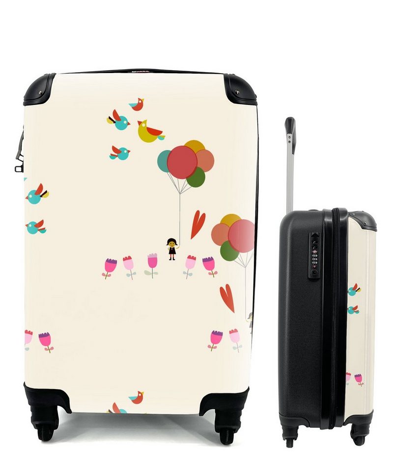 MuchoWow Handgepäckkoffer Mädchen - Luftballons - Blumen - Muster - Mädchen - Kinder - Kinder, 4 Rollen, Reisetasche mit rollen, Handgepäck für Ferien, Trolley, Reisekoffer von MuchoWow