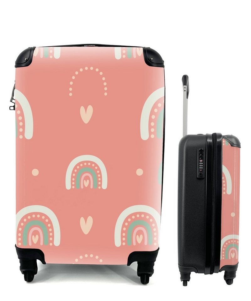 MuchoWow Handgepäckkoffer Mädchen - Regenbogen - Herzen - Muster - Mädchen - Rosa - Kinder -, 4 Rollen, Reisetasche mit rollen, Handgepäck für Ferien, Trolley, Reisekoffer von MuchoWow