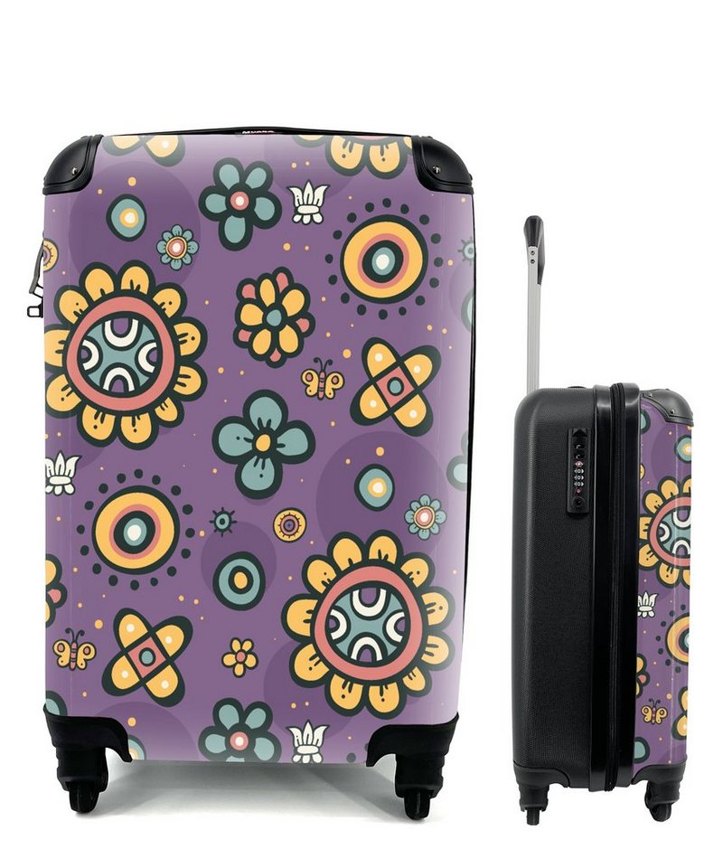 MuchoWow Handgepäckkoffer Mädchen - Schmetterling - Pflanzen - Muster - Mädchen - Kinder -, 4 Rollen, Reisetasche mit rollen, Handgepäck für Ferien, Trolley, Reisekoffer von MuchoWow