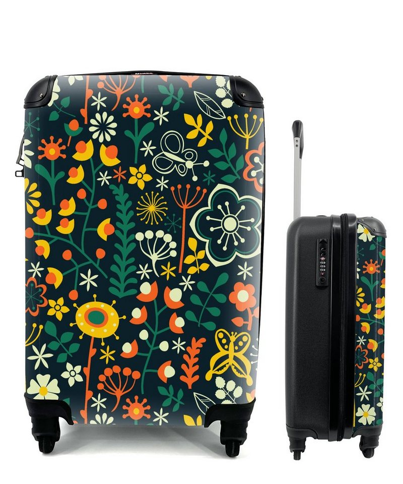 MuchoWow Handgepäckkoffer Mädchen - Schmetterling - Pflanzen - Muster - Mädchen - Kinder -, 4 Rollen, Reisetasche mit rollen, Handgepäck für Ferien, Trolley, Reisekoffer von MuchoWow