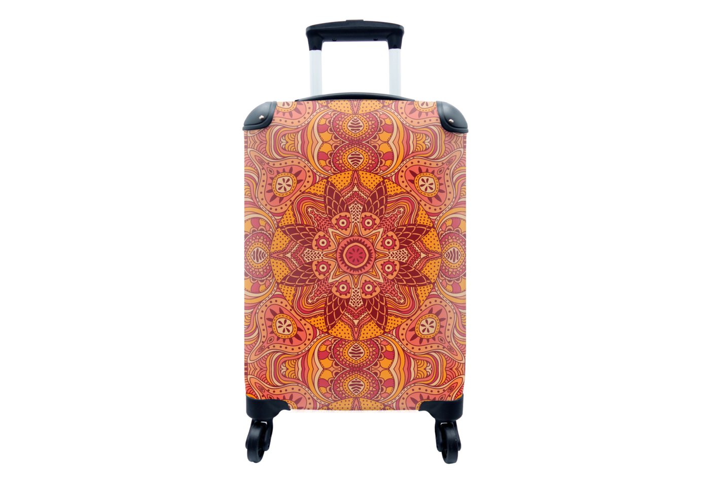 MuchoWow Handgepäckkoffer Mandala - Muster - Vintage - Orange - Rot, 4 Rollen, Reisetasche mit rollen, Handgepäck für Ferien, Trolley, Reisekoffer von MuchoWow