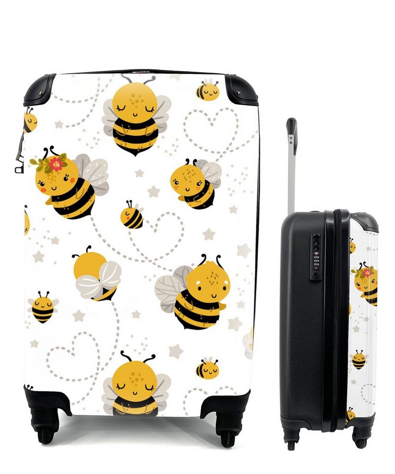 MuchoWow Handgepäckkoffer Muster - Bienen - Herzen, 4 Rollen, Reisetasche mit rollen, Handgepäck für Ferien, Trolley, Reisekoffer von MuchoWow