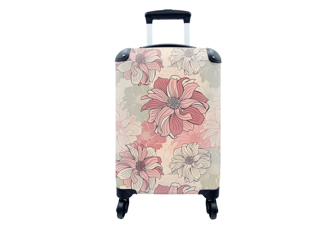 MuchoWow Handgepäckkoffer Muster - Blume - Design - Jahre 20s, 4 Rollen, Reisetasche mit rollen, Handgepäck für Ferien, Trolley, Reisekoffer von MuchoWow