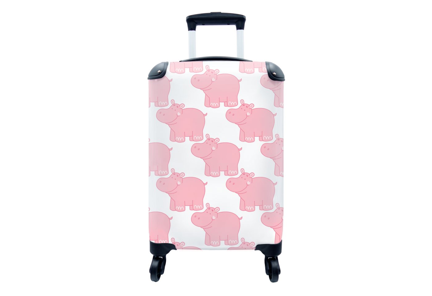 MuchoWow Handgepäckkoffer Nilpferd - Rosa - Mädchen - Kind - Muster, 4 Rollen, Reisetasche mit rollen, Handgepäck für Ferien, Trolley, Reisekoffer von MuchoWow