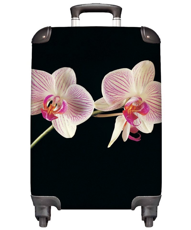 MuchoWow Handgepäckkoffer Orchidee - Blumen - Schwarz - Rosa - Knöpfe, 4 Rollen, Reisetasche mit rollen, Handgepäck für Ferien, Trolley, Reisekoffer von MuchoWow