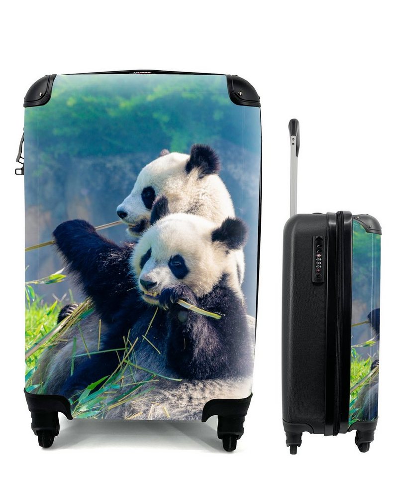 MuchoWow Handgepäckkoffer Panda - Bambus - Gras - Tiere, 4 Rollen, Reisetasche mit rollen, Handgepäck für Ferien, Trolley, Reisekoffer von MuchoWow